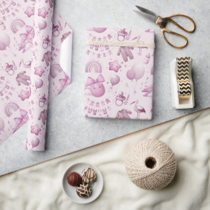 Niedliche Whimsy Baby Dusche Pink Wrapping Paper R Geschenkpapier