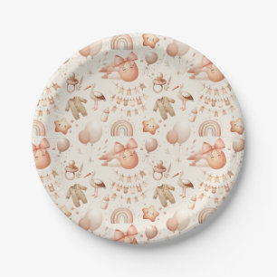 Niedliche Whimsy Babydusche Beige Papier Teller