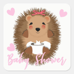 Niedliche Whimsy Woodland Igel Baby Girl Dusche Quadratischer Aufkleber