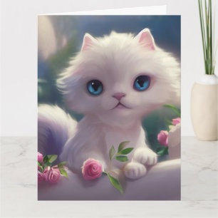 NIEDLICHE WHITE CAT KITTEN KUNST BIG BIRTHDAY Card Karte