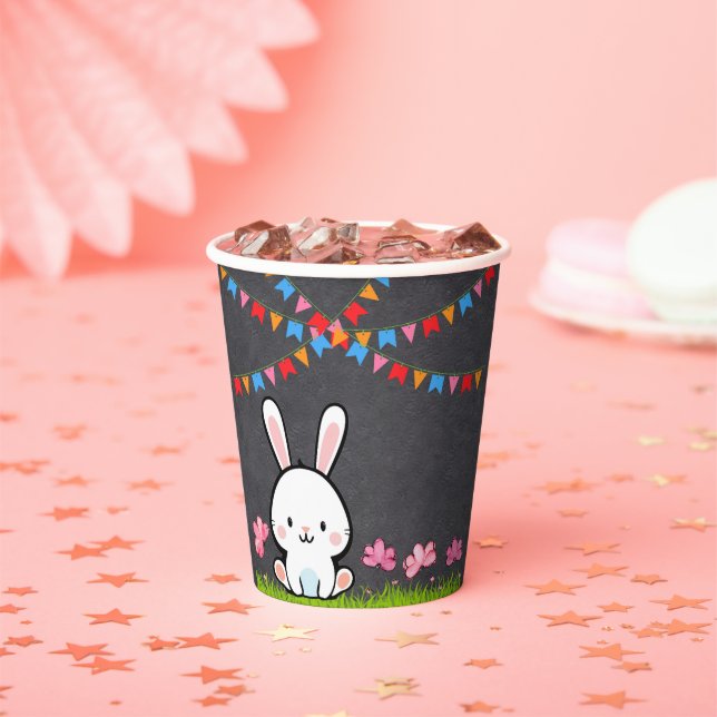 Niedliche White Chalkboard Bunny Baby Dusche Pappbecher (Insitu)