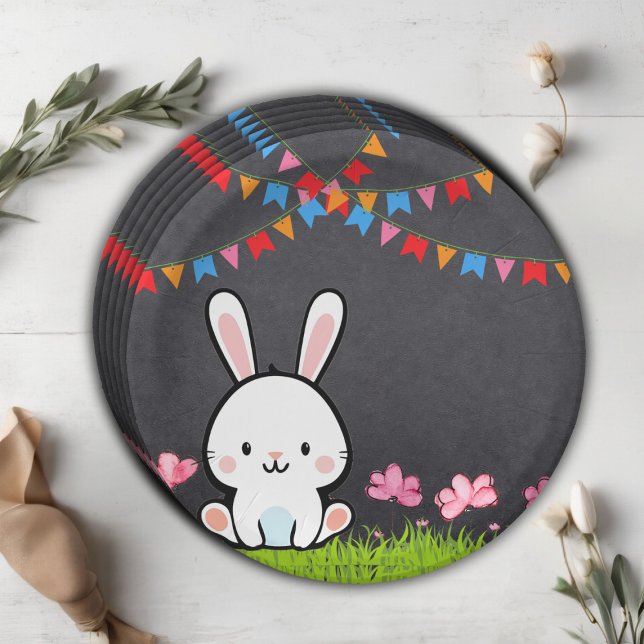Niedliche White Chalkboard Bunny Baby Dusche Pappteller (Von Creator hochgeladen)