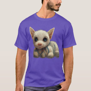 Niedliche White Chilhood Cat Realistisch Art Blue  T-Shirt
