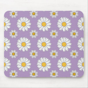 Niedliche White Daisies auf Lila Muster Mousepad