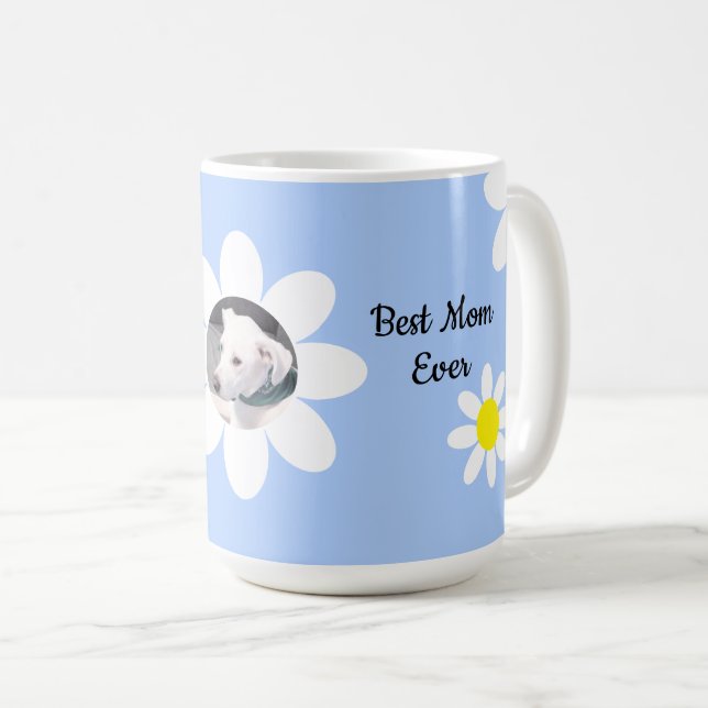 Niedliche White Daisis Best Mama Round Foto of Dog Kaffeetasse (VorderseiteRechts)