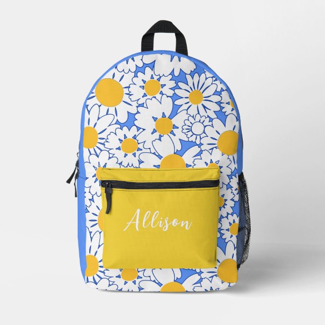 Niedliche White Daisis on Blue mit benutzerdefinie Bedruckter Rucksack (Vorderseite)