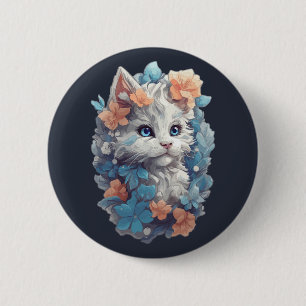 Niedliche White Floral Kitty Cat Button