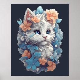 Niedliche White Floral Kitty Cat Poster