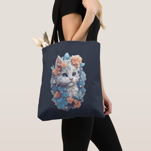 Niedliche White Floral Kitty Cat Tasche (Von Nahem)