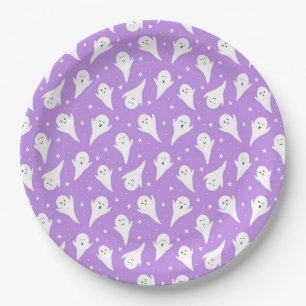 Niedliche White Ghost-Silhouette - Lila Halloween Pappteller