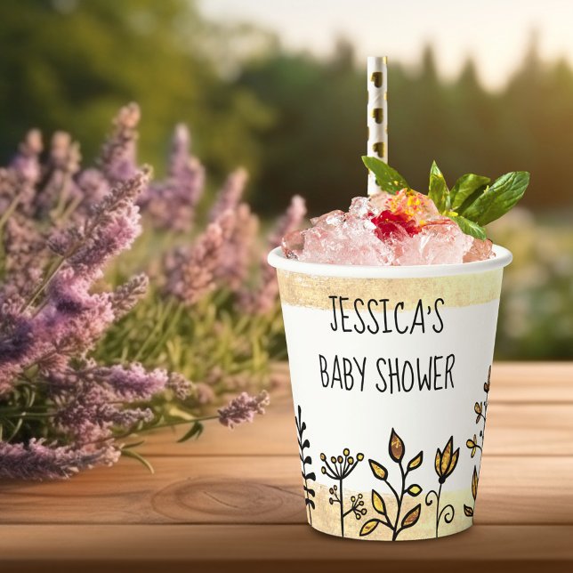 Niedliche White Gold Floral Individuelle Name Baby Pappbecher (Von Creator hochgeladen)