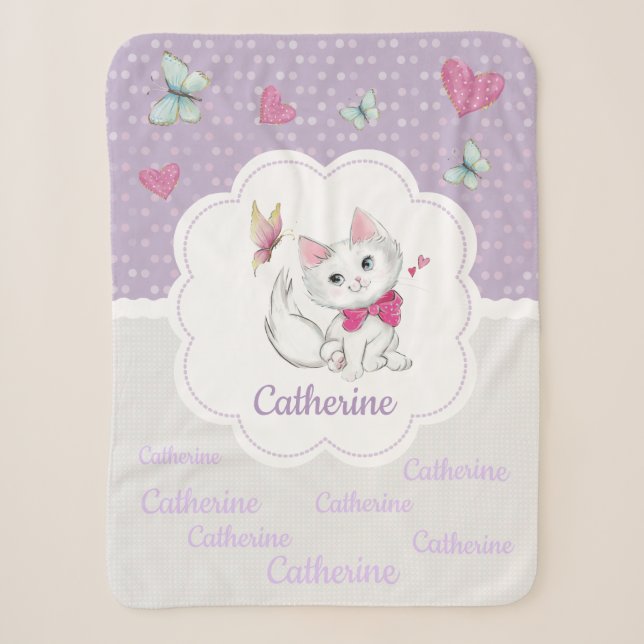 Niedliche White Kitten mit Butterfly auf Pastellfa Sherpadecke (Vorderseite)