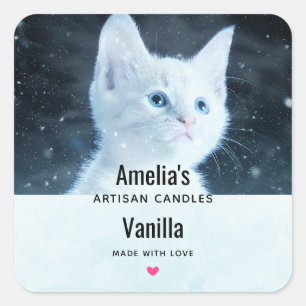 Niedliche White Kitten mit Hübschem Blue Eyes Cand Quadratischer Aufkleber