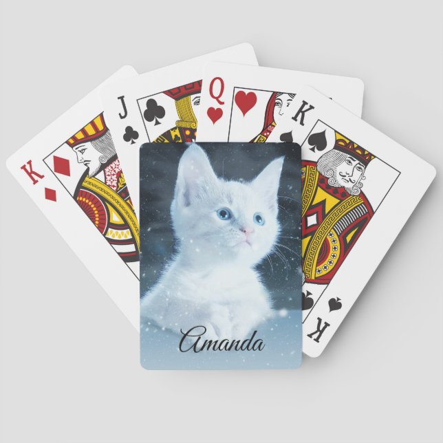 Niedliche White Kitten mit Hübschen Blue Eyes auf Spielkarten (Rückseite)