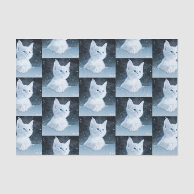Niedliche White Kitten mit Hübschen Blue Eyes Gemu Seidenpapier (Vorderseite)