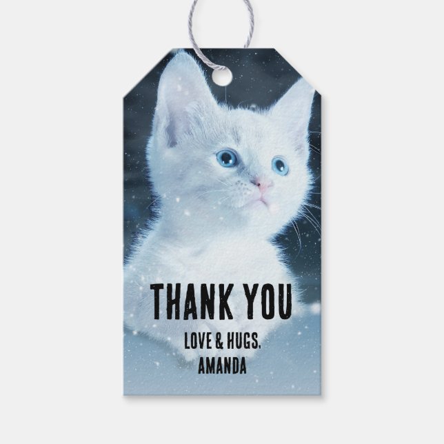 Niedliche White Kitten mit Hübschen Blue Eyes Geschenkanhänger (Vorderseite)