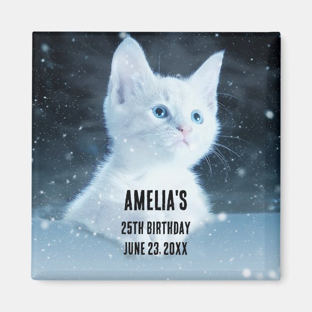 Niedliche White Kitten mit Hübschen Blue Eyes Magnet (Vorne)