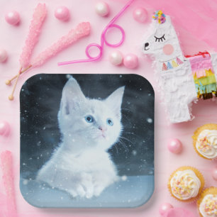 Niedliche White Kitten mit Hübschen Blue Eyes Pappteller