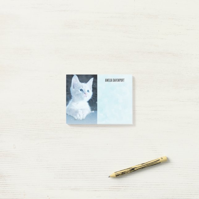 Niedliche White Kitten mit Hübschen Blue Eyes Post-it Klebezettel (Auf Schreibtisch)