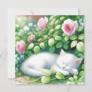 Niedliche White Kitten Napping unter Rosebush