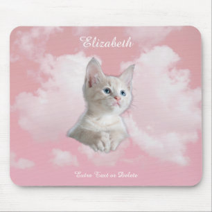 Niedliche White Kitten Pink Sky Wolken Name, Extra Mousepad