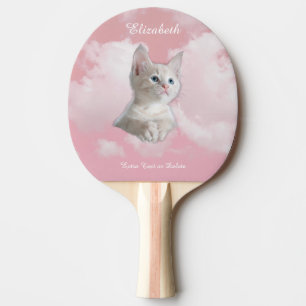 Niedliche White Kitten Pink Sky Wolken Name, Extra Tischtennis Schläger