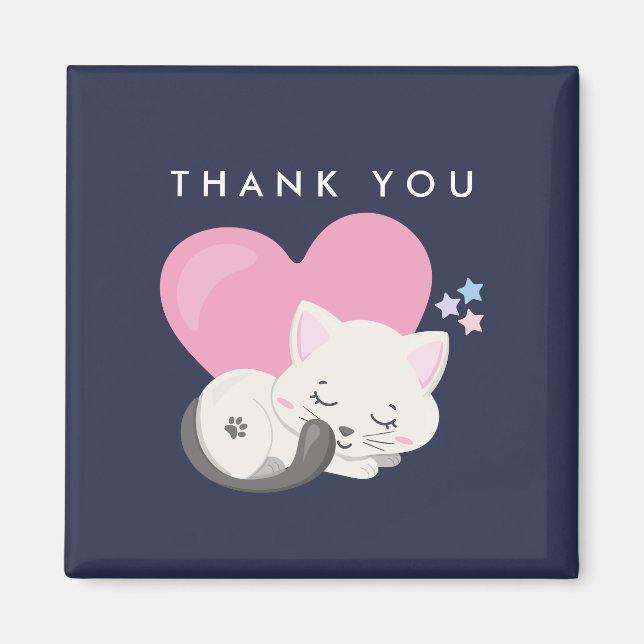 Niedliche White Kitty Cat Schlafen Vielen Dank Magnet (Vorne)