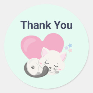Niedliche White Kitty Cat Schlafen Vielen Dank Runder Aufkleber