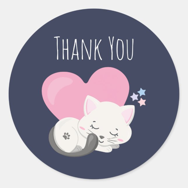 Niedliche White Kitty Cat Schlafen Vielen Dank Runder Aufkleber (Vorderseite)