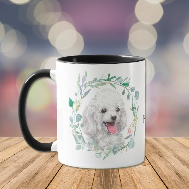 Niedliche White Toy Poodle Wreath Kaffee Tasse (Von Creator hochgeladen)