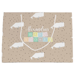 Niedliche White Whale Baby Dusche Neutral Beige Große Geschenktüte