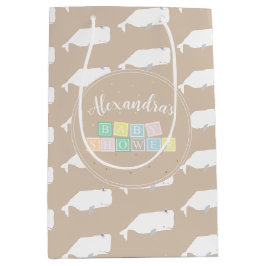 Niedliche White Whale Baby Dusche Neutral Beige Mittlere Geschenktüte