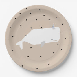 Niedliche White Whale Baby Dusche Neutral Beige Pappteller