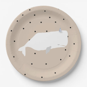 Niedliche White Whale Baby Dusche Neutral Beige Pappteller