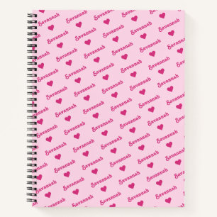 Niedliche Wiederholung Name & Herz Girly Pink Notizbuch