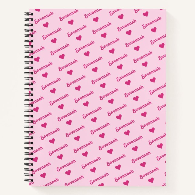 Niedliche Wiederholung Name & Herz Girly Pink Notizbuch (Vorderseite)