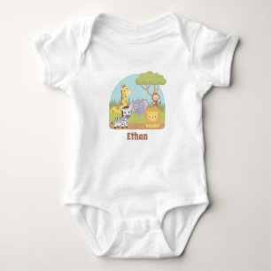 Niedliche wild lebende Safari Tiere Personalisiert Baby Strampler