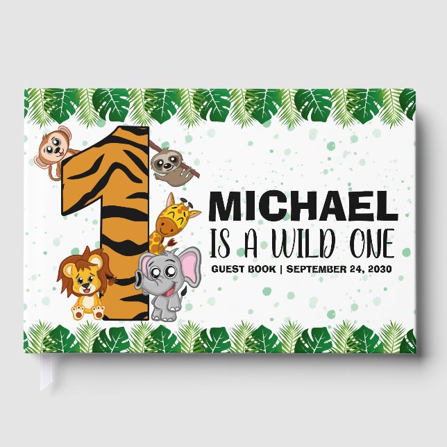 Niedliche Wild One Safari Jungle Tiere 1. Geburtst Gästebuch (Vorderseite)
