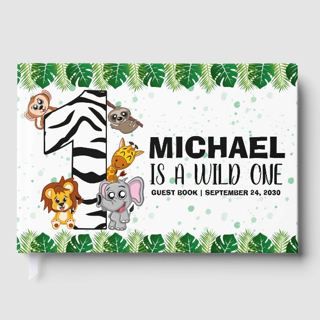 Niedliche Wild One Safari Jungle Tiere 1. Geburtst Gästebuch (Vorderseite)