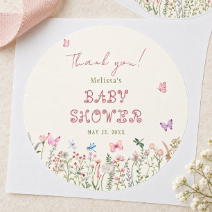 Niedliche Wildblume Baby Girl Babydusche Runder Aufkleber