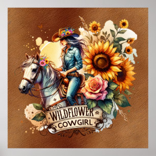 Niedliche Wildblume Cowgirl Western Poster