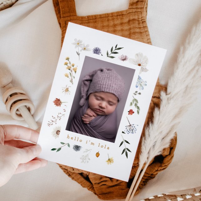 Niedliche Wildblume Frame Baby Geburtsankündigung Ankündigung (Von Creator hochgeladen)