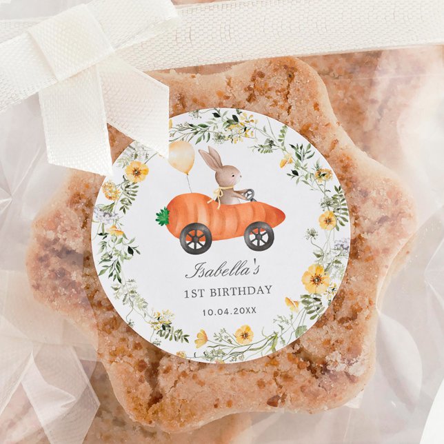 Niedliche Wildblume Kaninchen Ostern Geburtstag Runder Aufkleber (Von Creator hochgeladen)