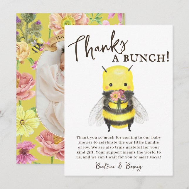Niedliche Wildblume und Bee Baby Dusche Danke Kart (Vorne/Hinten)