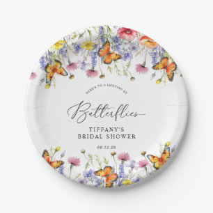 Niedliche Wildblumen Schmetterlinge Brautparty Pappteller