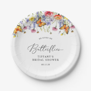 Niedliche Wildblumen Schmetterlinge Brautparty Pappteller