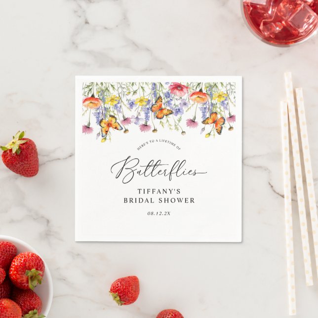 Niedliche Wildblumen Schmetterlinge Brautparty Serviette (Beispiel)