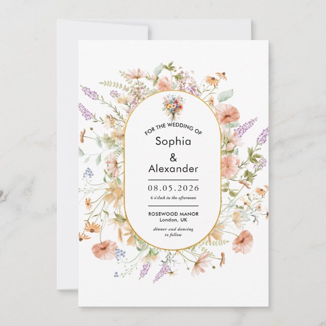 niedliche, wilde Wiese Wiese Hochzeit Einladung (Vorderseite)