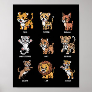 Niedliche Wildkatzen Cartoon Tiere Big Cat Species Poster