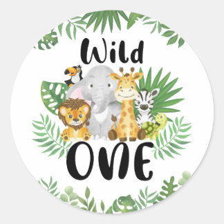 Niedliche Wildtiere 1. Geburtstag Runder Aufkleber